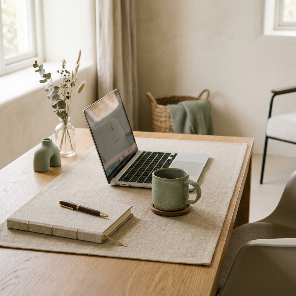 Mesa de trabalho organizada da Vértice com design minimalista